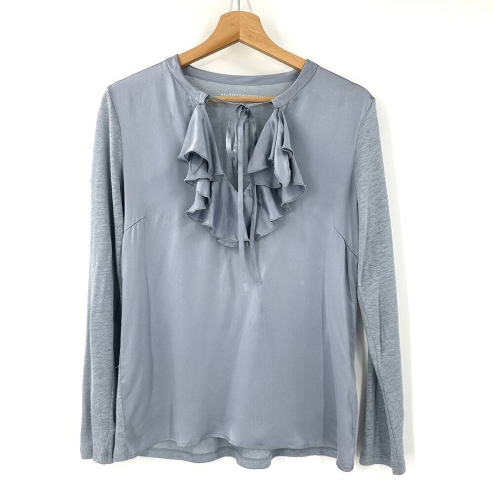 Majestic Filatures Linen Silk Ruffle Top Sz 1 XS